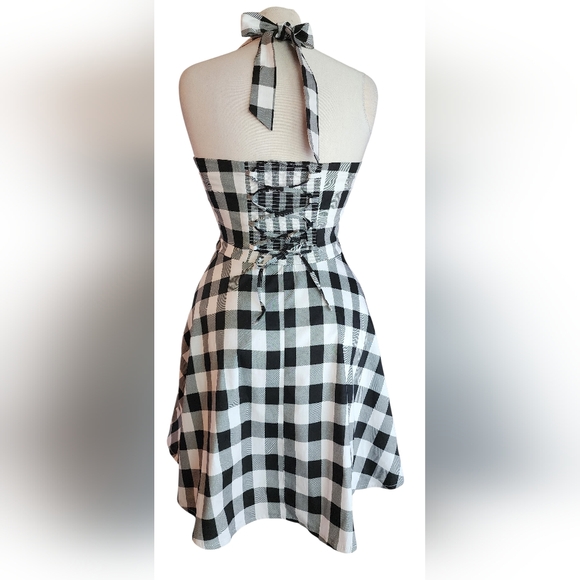 Topdress Women's Vintage Polka Audrey 1950s Halter Dress Black & White Size L - Picture 3 of 12